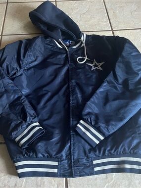 NFL Cowboys Navy Satin Hooded Varsity Jacket
